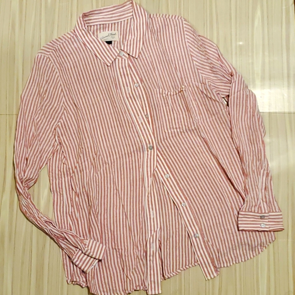 Dusty pink stripe button down top